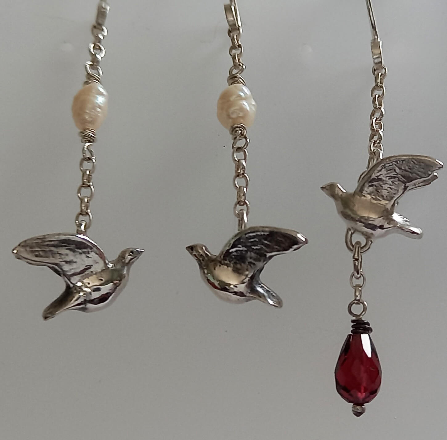 Dove Earrings with pearls or garnet