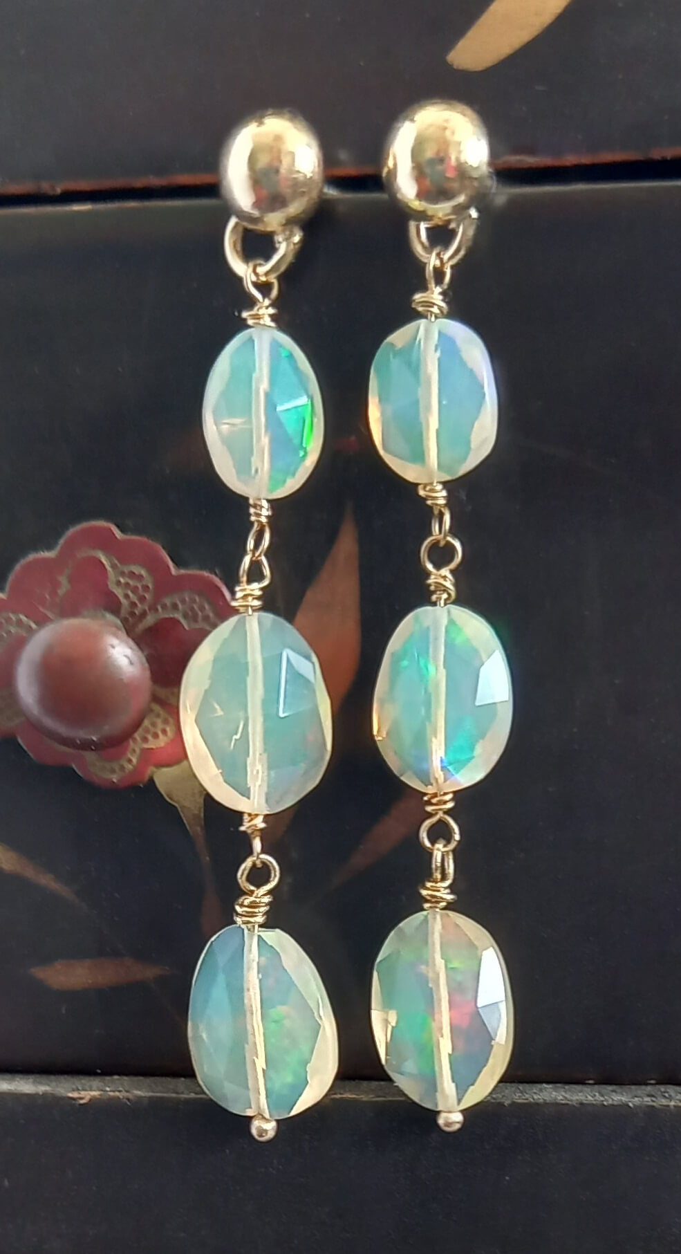 Sun Down Earrings made in recycled gold with Ethiopian Opals